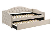 Taupe soft  fabric upholstery button-tufted twin daybed w/ trundle by Coaster additional picture 3