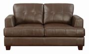 Affordable brown faux leather sofa additional photo 4 of 9