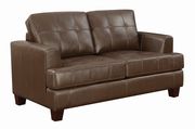 Affordable brown faux leather sofa additional photo 5 of 9