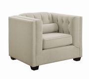 Tufted button design beige fabric sofa additional photo 3 of 4