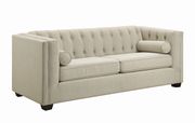 Tufted button design beige fabric sofa additional photo 5 of 4