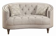 Traditional beige fabric tufted curved back sofa additional photo 4 of 6