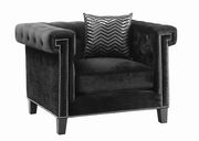 Black velvet fabric glam style tufted couch additional photo 3 of 4