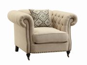 Classic style oatmeal linen fabric tufted sofa by Coaster additional picture 4