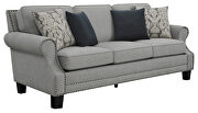 Gray woven fabric upholstery and antique brass finish nailhead sofa by Coaster additional picture 2