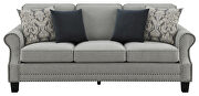 Gray woven fabric upholstery and antique brass finish nailhead sofa by Coaster additional picture 13
