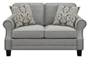 Gray woven fabric upholstery and antique brass finish nailhead loveseat by Coaster additional picture 2