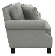 Gray woven fabric upholstery and antique brass finish nailhead loveseat by Coaster additional picture 3