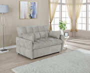 Sleeper sofa bed upholstered in durable beige chenille additional photo 3 of 6