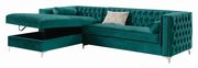 Glam style tufted teal fabric sectional additional photo 3 of 2