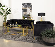 Tuxedo arm tufted back sofa in black velvet by Coaster additional picture 2