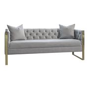 Glam style gray tufted sofa w/ golden steel legs additional photo 4 of 9
