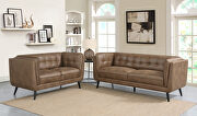 Upholstered button tufted sofa in brown microfiber by Coaster additional picture 2