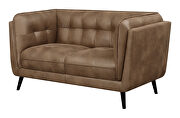 Upholstered button tufted loveseat in brown microfiber by Coaster additional picture 2
