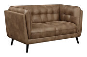 Upholstered button tufted loveseat in brown microfiber by Coaster additional picture 3