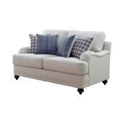 Light gray casual style sofa with blue pillows additional photo 2 of 4