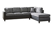 Versatile two piece sectional black leatherette frames the plush distressed velvet additional photo 2 of 3