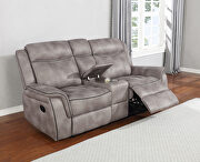 Motion sofa upholstered in taupe performance-grade coated microfiber additional photo 2 of 9