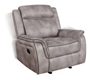 Motion sofa upholstered in taupe performance-grade coated microfiber by Coaster additional picture 3