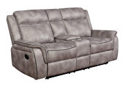 Motion sofa upholstered in taupe performance-grade coated microfiber by Coaster additional picture 4
