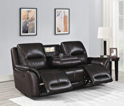 Dark brown finish genuine top grain leather upholstery motion sofa by Coaster additional picture 18