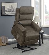 Casual brown power lift overstuffed comfy recliner additional photo 3 of 9