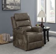 Casual brown power lift overstuffed comfy recliner additional photo 4 of 9