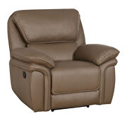 Motion sofa upholstered in mocha brown performance-grade coated microfiber by Coaster additional picture 4