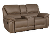 Motion sofa upholstered in mocha brown performance-grade coated microfiber by Coaster additional picture 5