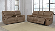 Motion sofa upholstered in mocha brown performance-grade coated microfiber by Coaster additional picture 9