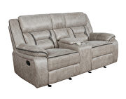 Motion sofa upholstered in taupe performance-grade leatherette by Coaster additional picture 2