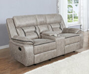 Motion sofa upholstered in taupe performance-grade leatherette additional photo 3 of 12