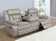 Motion sofa upholstered in taupe performance-grade leatherette additional photo 4 of 12
