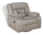 Motion sofa upholstered in taupe performance-grade leatherette additional photo 5 of 12