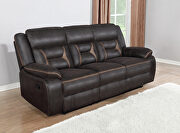 Motion sofa upholstered in dark brown performance-grade leatherette by Coaster additional picture 2
