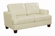 Affordable cream faux leather sofa additional photo 4 of 8