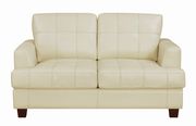Affordable cream faux leather sofa additional photo 5 of 8
