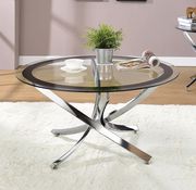 Round glass cocktail table x-shaped chrome legs additional photo 5 of 4