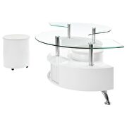 Curved glass top coffee table with stools white high gloss by Coaster additional picture 3