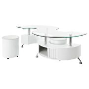 Curved glass top coffee table with stools white high gloss by Coaster additional picture 4