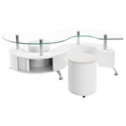Curved glass top coffee table with stools white high gloss by Coaster additional picture 5