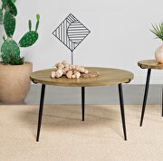 Round solid wood top coffee table natural and black by Coaster additional picture 5
