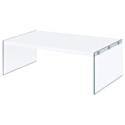 Opal rectangular coffee table with clear glass legs white high gloss by Coaster additional picture 4