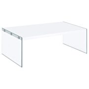 Opal rectangular coffee table with clear glass legs white high gloss by Coaster additional picture 6