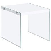 Square end table with clear glass legs white high gloss by Coaster additional picture 6