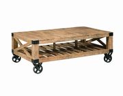 Natural rough mango wood coffee table on wheels by Coaster additional picture 3