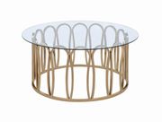 Round glass top / brass base coffee table additional photo 3 of 6