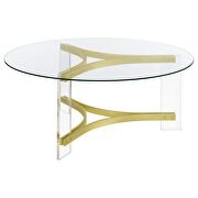 Round glass top coffee table with acrylic legs clear and matte brass by Coaster additional picture 4