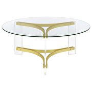 Round glass top coffee table with acrylic legs clear and matte brass by Coaster additional picture 5