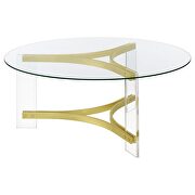 Round glass top coffee table with acrylic legs clear and matte brass by Coaster additional picture 6